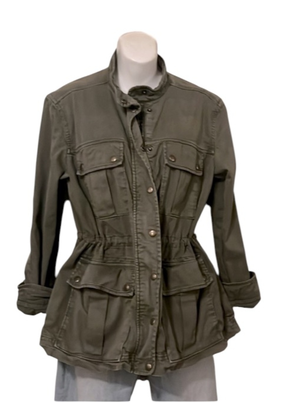 Gap Army Olive Green Women’s Funnel Neck Utility Cargo Technical Jacket Sz M